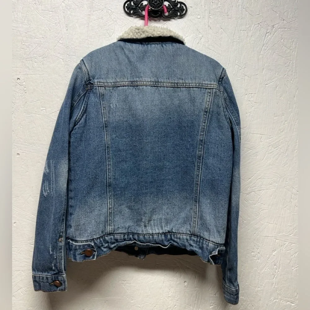 White Fawn denim jean barn jacket Sherpa lined big girls size large